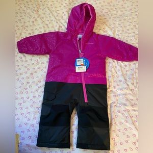 Columbia “Little Dude” snow suit/infant/bright plum/cheetah print